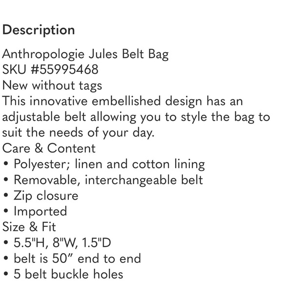 Anthropologie JULES Black and Cream Beaded Belted Bag Purse - Picture 9 of 9